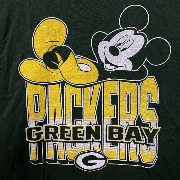 Disney x Junk Food NFL Green Bay Packers Mickey Mouse Kick Back Green Shirt 2XL - Picture 2 of 4